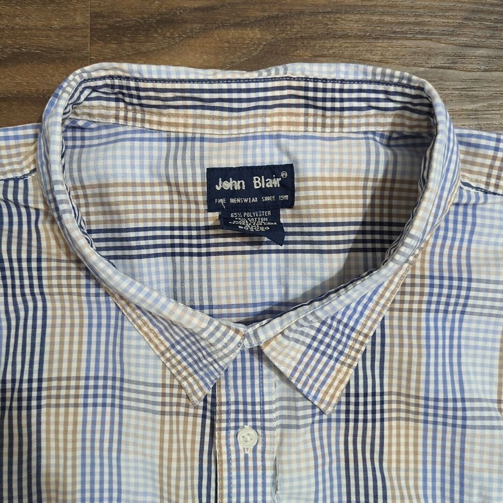 💥Summer/Fall John Blair Men's 4XL Plaid Checks Pocket Short‎ Sleeve Shirt C